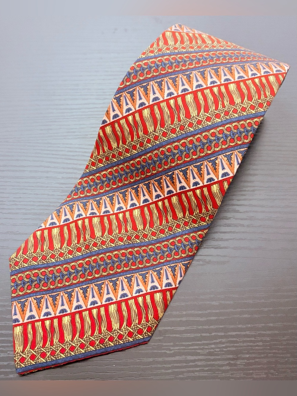 Vintage Christian Dior Monsieur Silk Tie Geometric Red Blue Gold 56 x 4